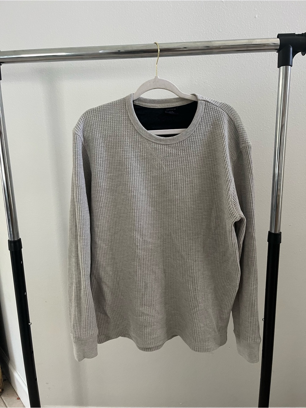 Classic Waffle Knit Crewneck Sweater - Light Gray cotton on